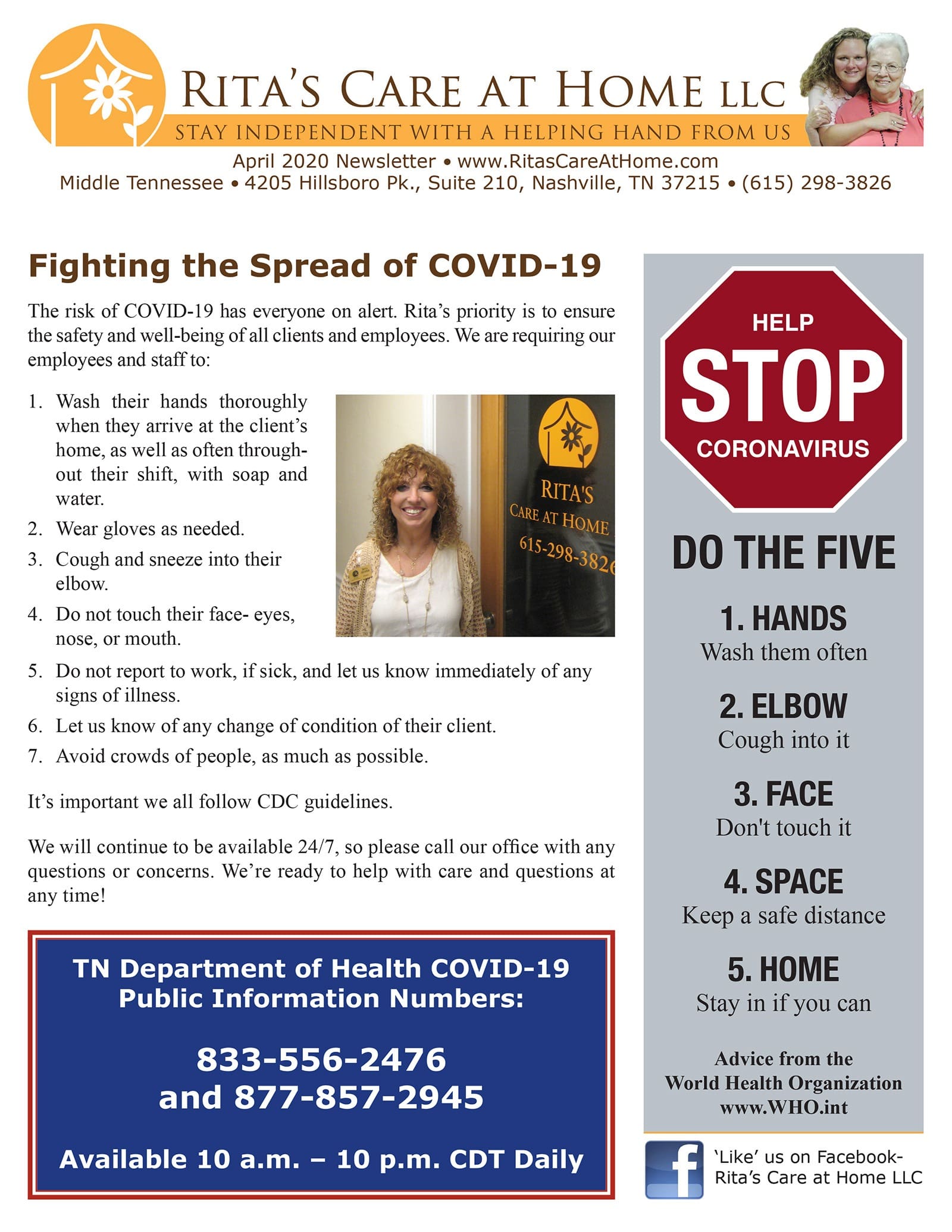 April 2020 Reita's Care at Home Newsletter