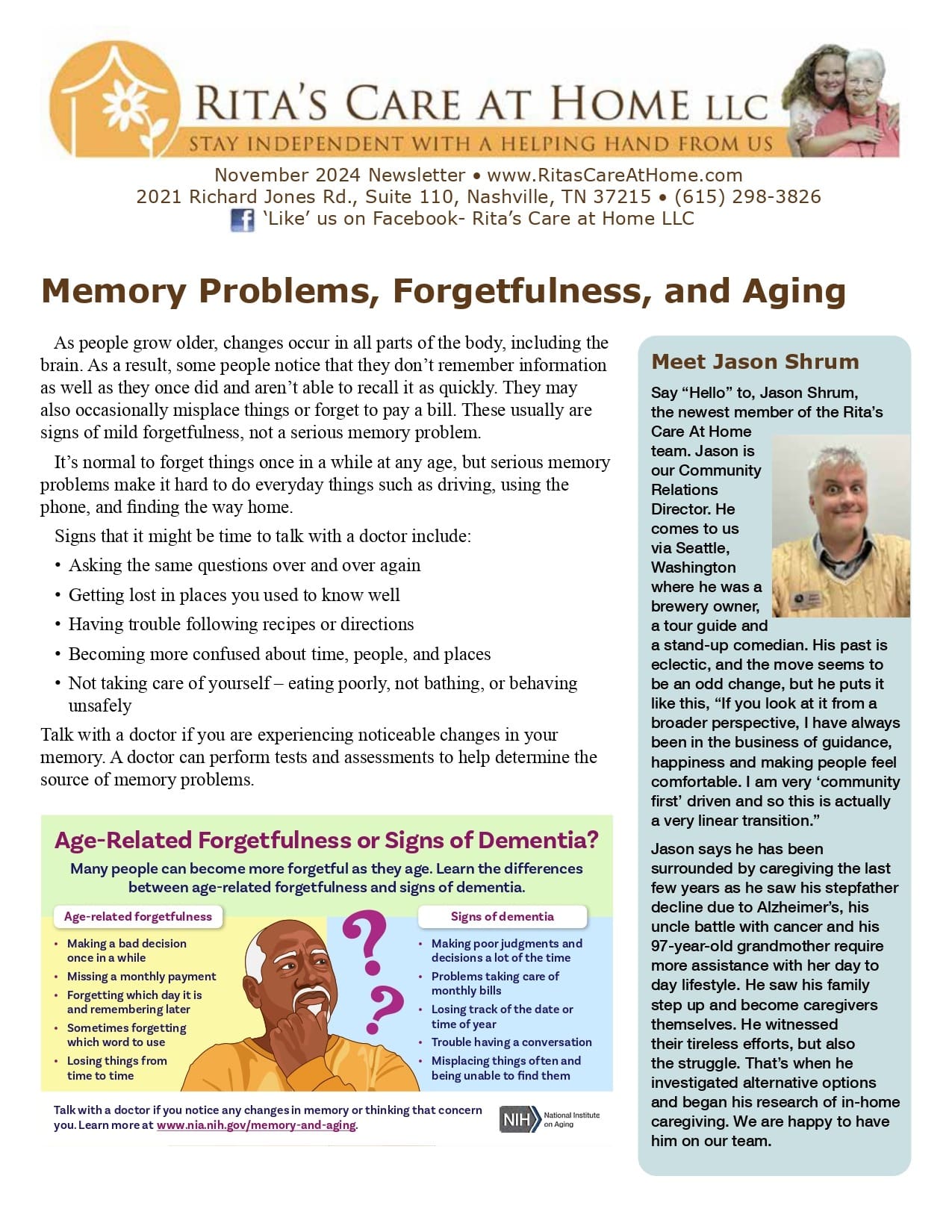 November 2024 Rita's Care at Home LLC newsletter